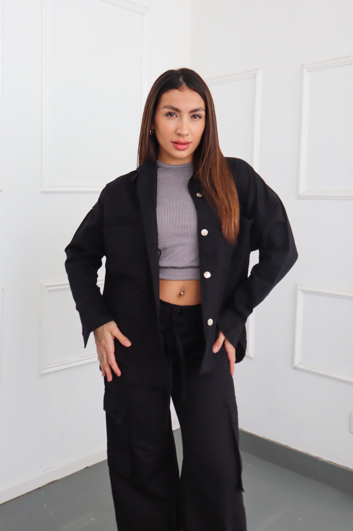 CAMISACO GABARDINA NEGRO CLÁSICO