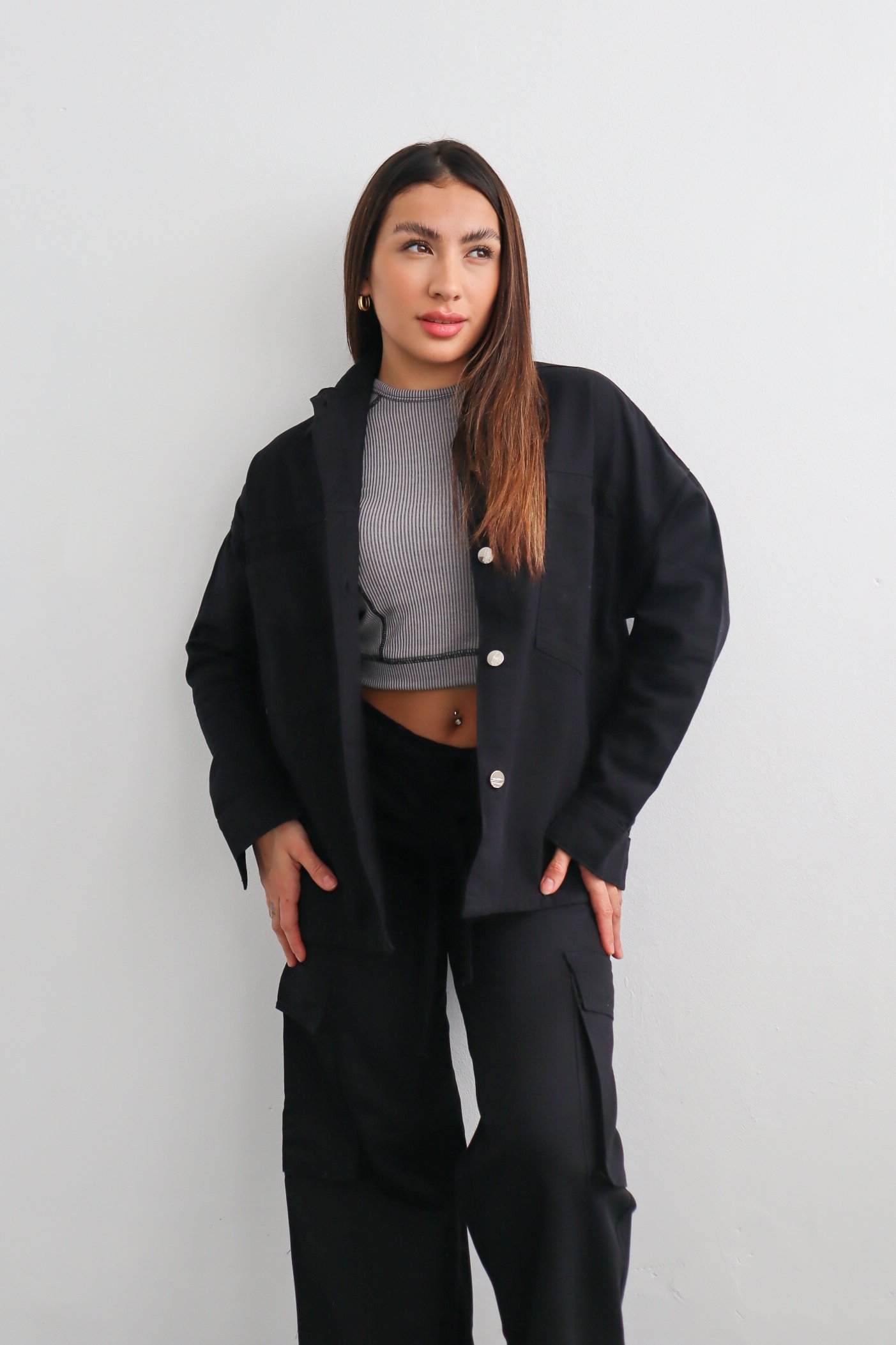 CAMISACO GABARDINA NEGRO CLÁSICO