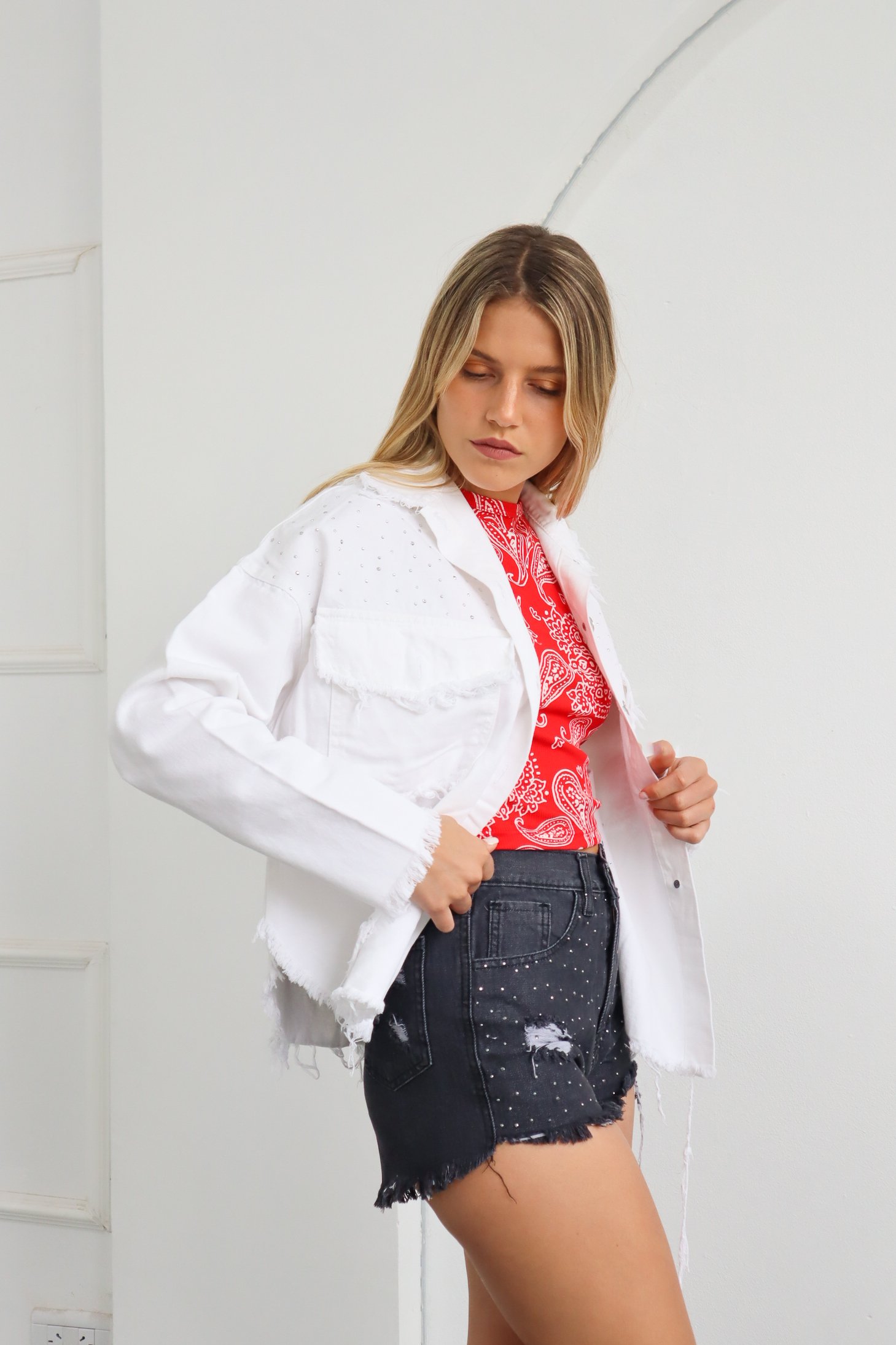 CAMISACO GABARDINA BLANCO CON BRILLO