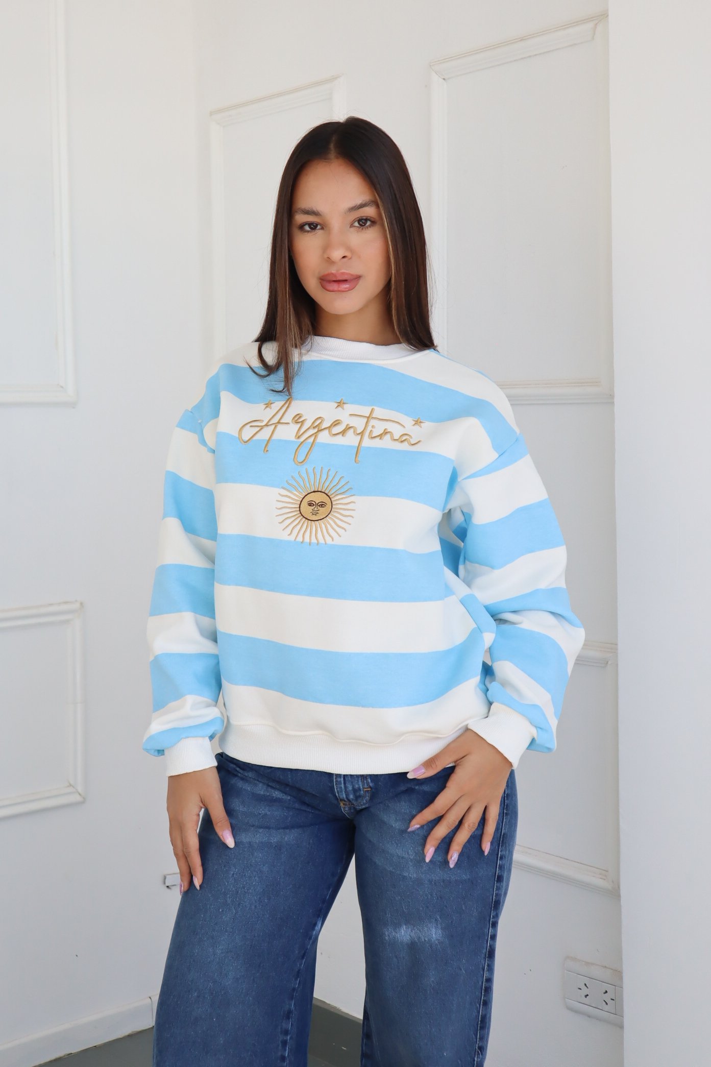 BUZO FRIZA BORDADO "argentina 3 estrellas"