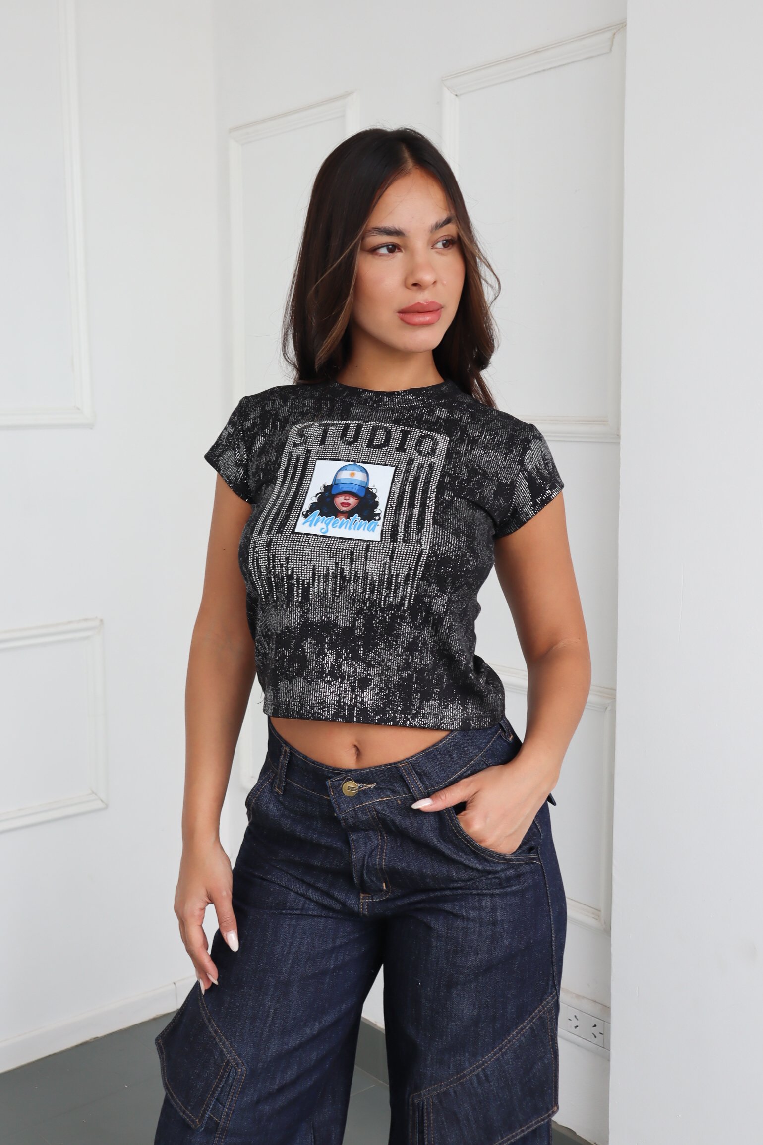 REMERA GIRL ARG. BRILLOS METALIZADA