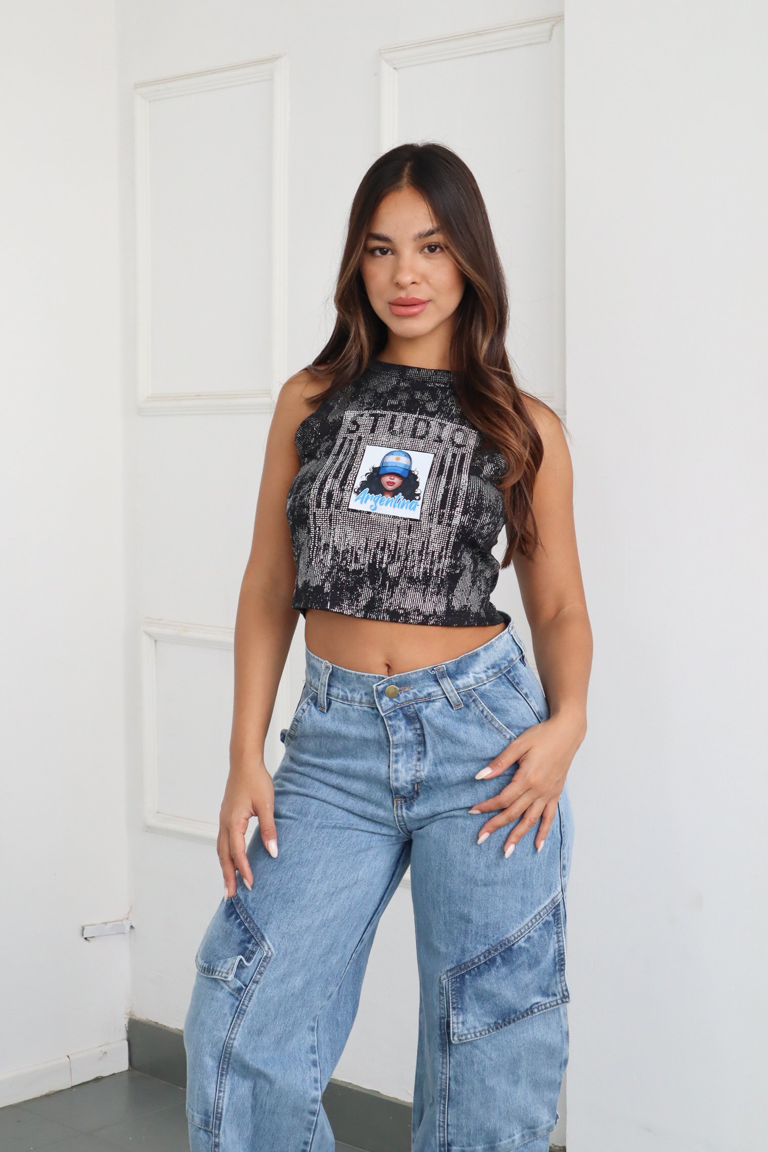 MUSCULOSA GIRL ARG. BRILLOS METALIZADA