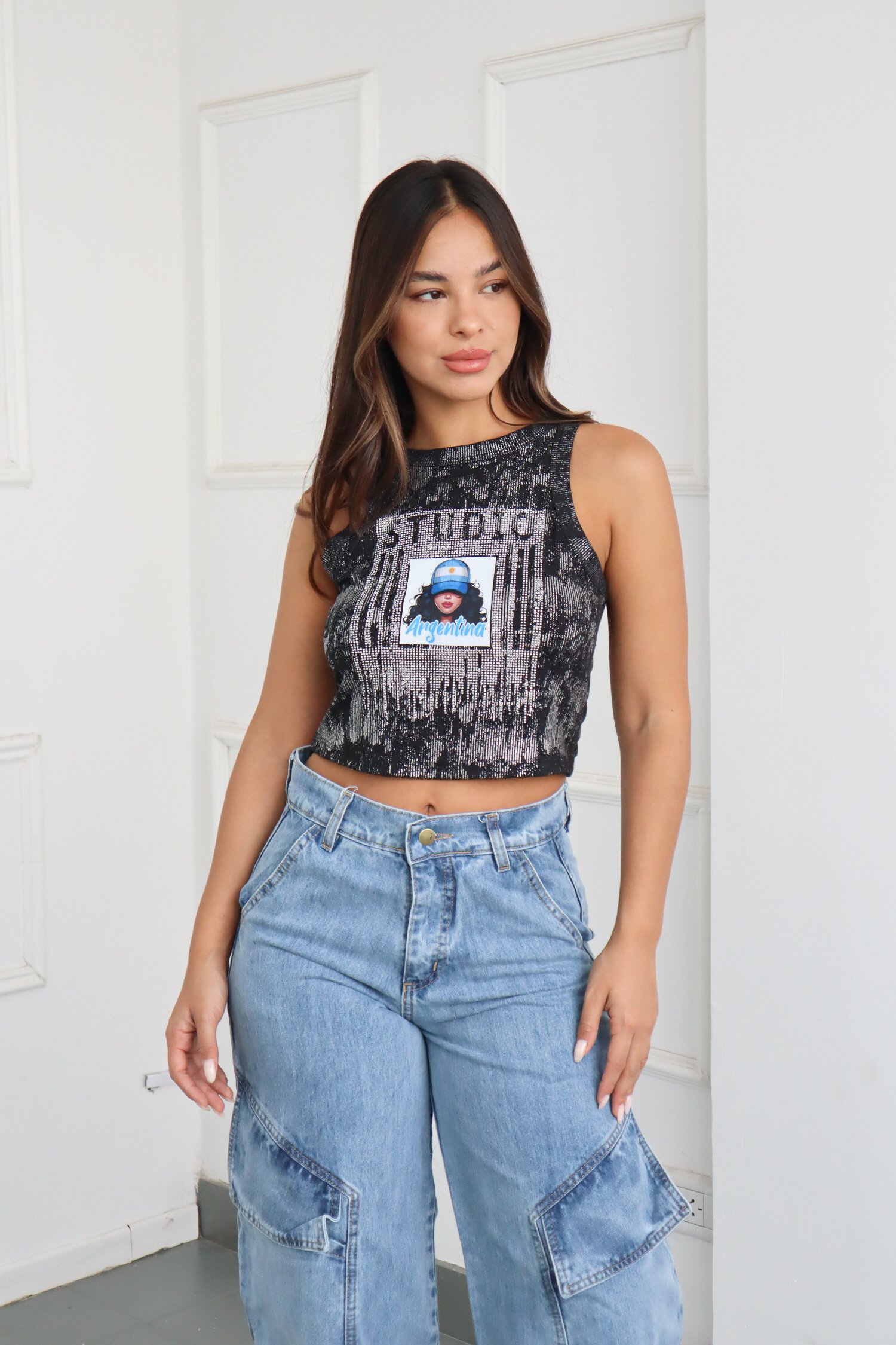 MUSCULOSA GIRL ARG. BRILLOS METALIZADA