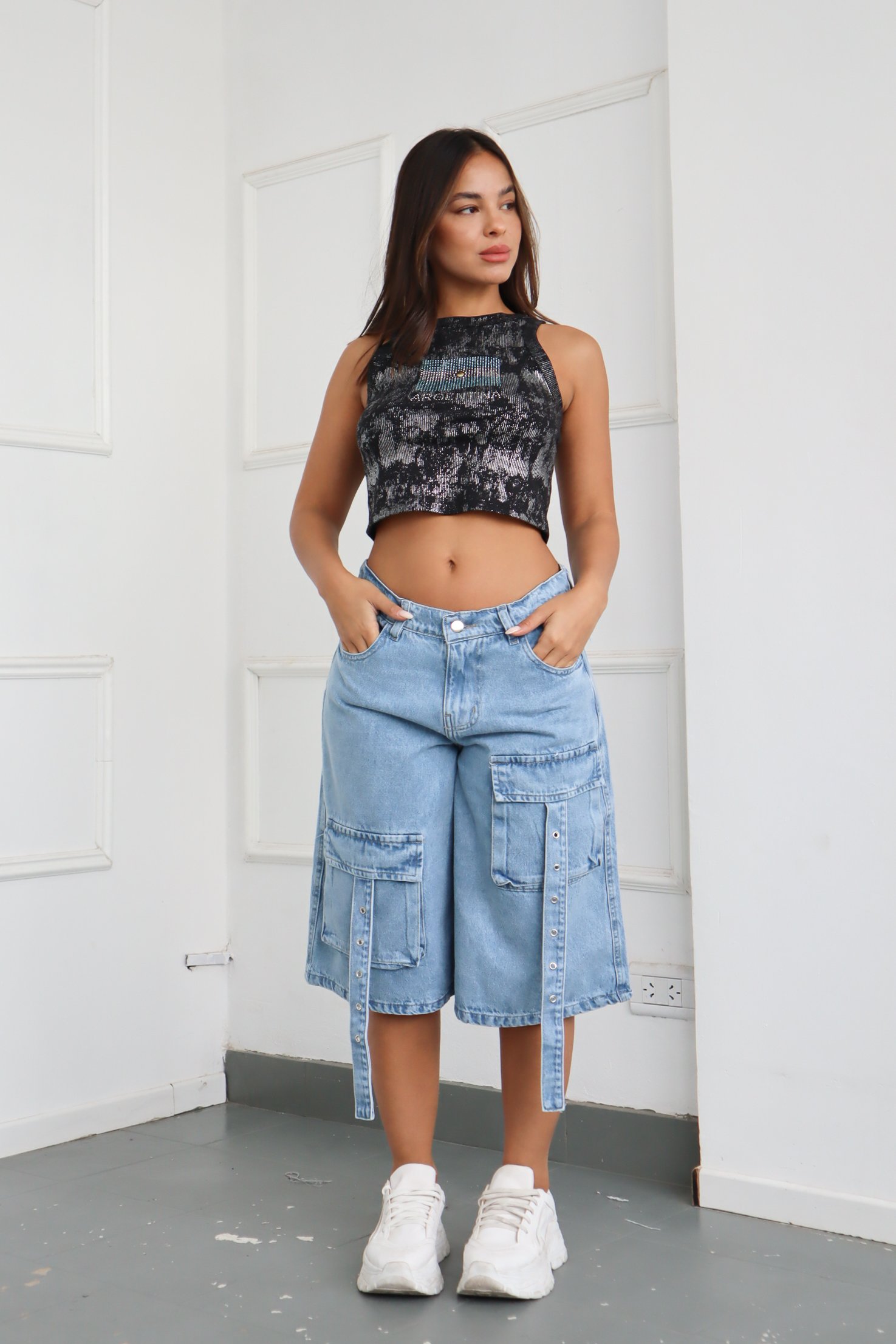 BERMUDA CARGO BAGGY CON TIRAS